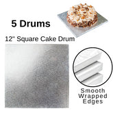 5 Boards - 12" Square Cake Drums - Silver Cake Drum